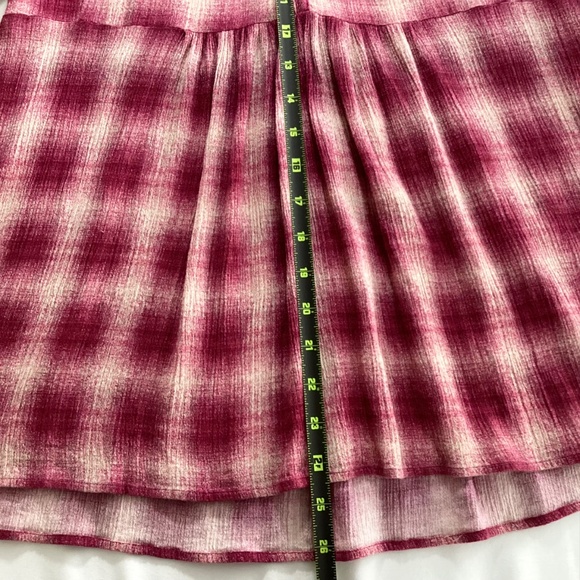 Anthropologie Maeve Cavalon Peplum Plaid Blouse Magenta Off-White L - Picture 7 of 10